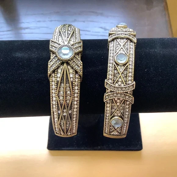 Heidi Daus Conscious Coupling Stackable Bangles Bracelet Set Clear/Hematite M/L - Picture 1 of 12